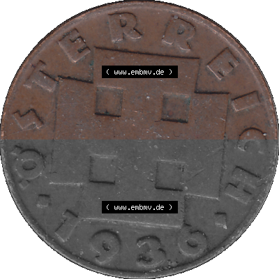 2 / Zwei Groschen Österreich in original Farbgebung von Scanner transparenten PNG 1925-1938, 2 Zwei Groschen, Krückenkreuz 1936... Sammlung