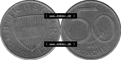 50 / Fünfzig Groschen Österreich in s/w Schwarzweiß bzw. Graustufen Farbgebung von Scanner transparenten PNG 1959-2001, 50... Sammlung