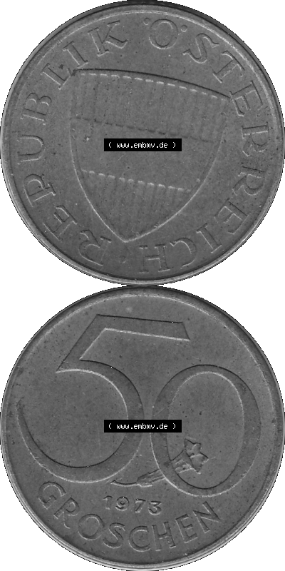 50 / Fünfzig Groschen Österreich in s/w Schwarzweiß bzw. Graustufen Farbgebung von Scanner transparenten PNG 1959-2001, 50... Sammlung