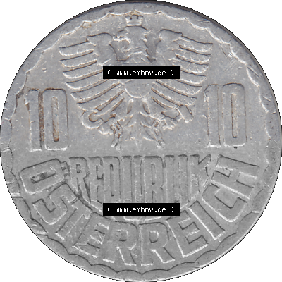 10 / Zehn Groschen Österreich in original Farbgebung von Scanner transparenten PNG 1951-2001, 10 Groschen 1955 (Stück 1) Sammlung