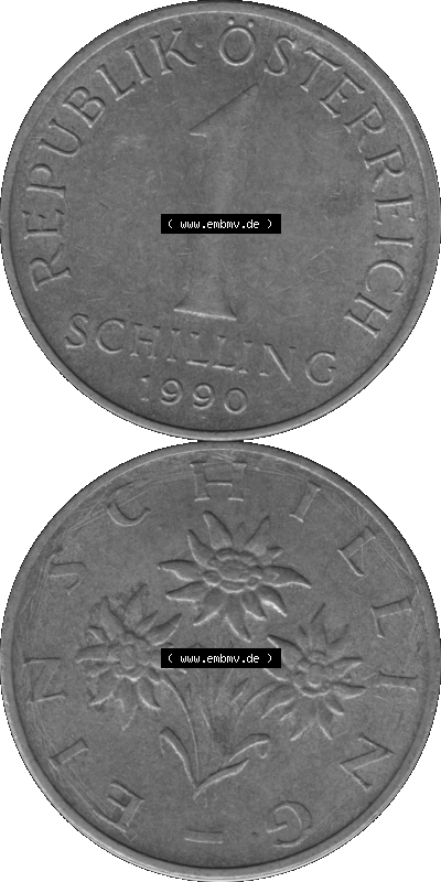 Österreich 1 / Ein Schilling in Graustufen 1959-2001, 1 Schilling 1990 (Stück 1) Graustufen Sammlung