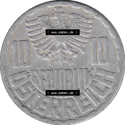 10 / Zehn Groschen Österreich in original Farbgebung von Scanner transparenten PNG 1951-2001, 10 Groschen 1957 (Stück 2) Sammlung