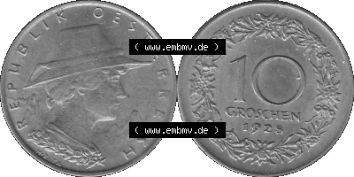 10 / Zehn Groschen Österreich in s/w Schwarzweiß bzw. Graustufen Farbgebung von Scanner transparenten PNG 1925-1929, 10 Groschen... Sammlung