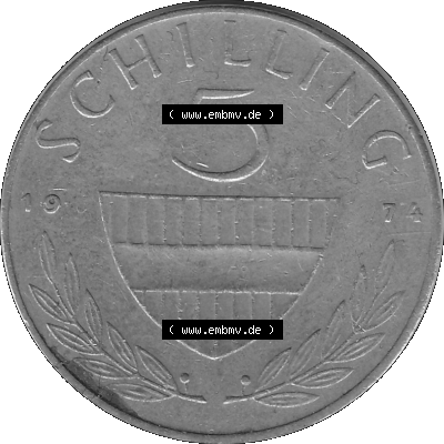 5 / Fünf Schilling Österreich in s/w Schwarzweiß bzw. Graustufen Farbgebung von Scanner transparenten PNG 1968-2001, 5 Schilling... Sammlung