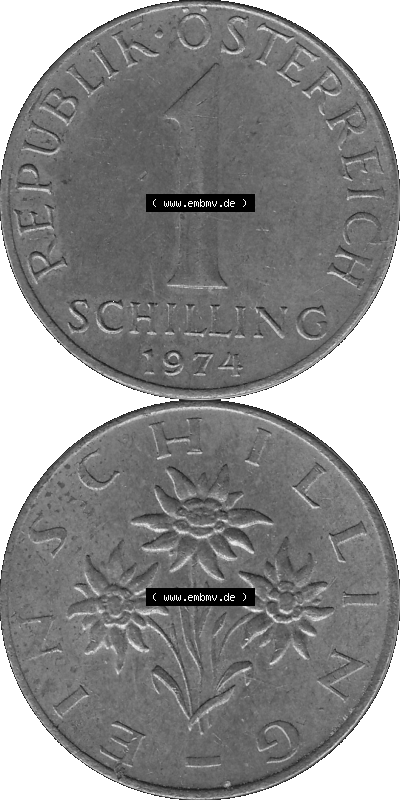 Österreich 1 / Ein Schilling in Graustufen 1959-2001, 1 Schilling 1974 (Stück 1), Ein Shilling Edelweiß Graustufen Sammlung