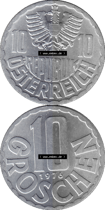 10 / Zehn Groschen Österreich in original Farbgebung von Scanner transparenten PNG 1951-2001, 10 Groschen 1976 (Stück 1) Sammlung