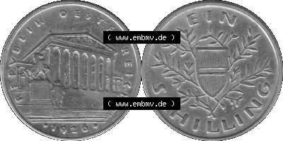 Österreich Ein - 1 Schilling 1925-1932, 1 Schilling 1926 (Stück 1) Silbermünze Parlamentsgebäude in Wien, Bindenschild 6 Gramm... Sammlung