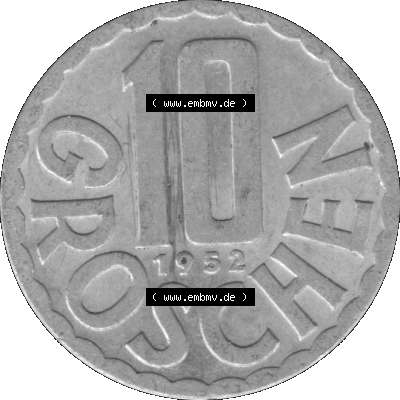 10 / Zehn Groschen Österreich in s/w Schwarzweiß bzw. Graustufen Farbgebung von Scanner transparenten PNG 1951-2001, 10 Groschen... Sammlung