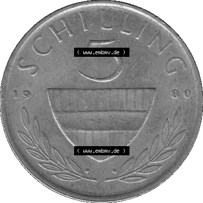 5 / Fünf Schilling Österreich in s/w Schwarzweiß bzw. Graustufen Farbgebung von Scanner transparenten PNG 1968-2001, 5 Schilling... Sammlung