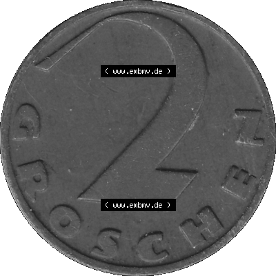 2 / Zwei Groschen Österreich in s/w Schwarzweiß bzw. Graustufen Farbgebung von Scanner transparenten PNG 1925-1938, 2 Zwei Groschen,... Sammlung