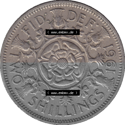 Alte Münze Großbritannien, Bild in Farbe bzw. Color PNG-Grafik, Umlaufmünze aus dem Zeitraum 1954-1970, 2 Schilling-Florin,... Sammlung