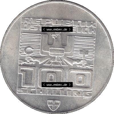 100 / Einhundert Schilling Österreich auf original farbigen transparenten PNG-Bild 1976-1976, 100 Hundert Schilling, Altes Rathaus... Sammlung