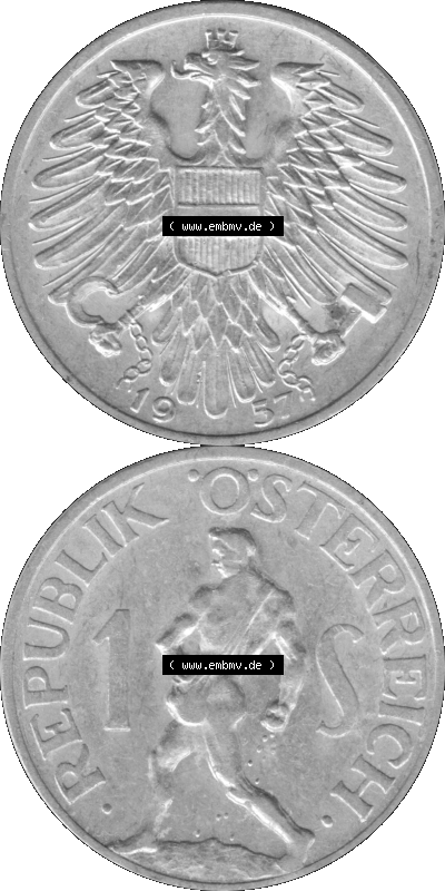 Österreich 1 / Ein Schilling in Graustufen 1946-1957, 1 Schilling 1957 (Stück 1) Graustufen Sammlung