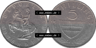5 / Fünf Schilling Österreich in original Farbgebung von Scanner transparenten PNG 1968-2001, 5 Schilling 1970 (Stück 1), Reiter... Sammlung
