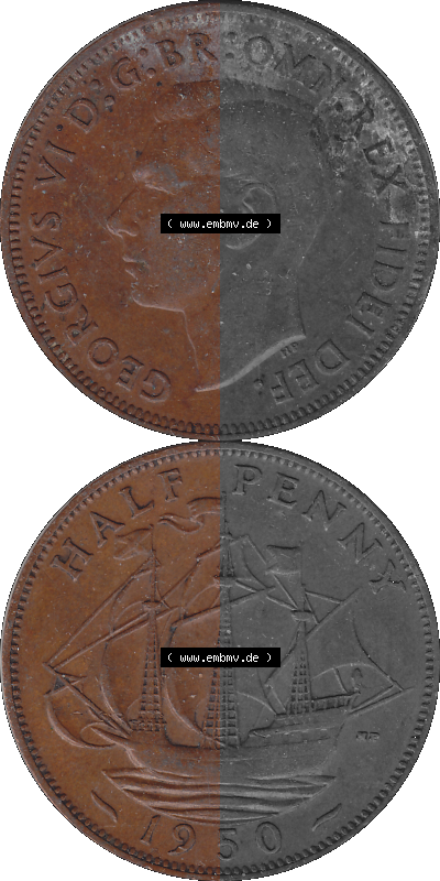 Großbritannien Umlaufmünze Half Penny 1949-1952, Half Penny 1950 (Stück 1), George VI. GEORGIVS VI D-G-BR-OMN-REX FIDEI DEF.HP Sammlung