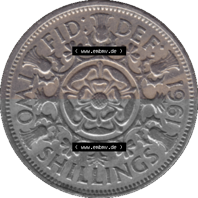 Alte Münze Großbritannien, Bild in Farbe bzw. Color PNG-Grafik, Umlaufmünze aus dem Zeitraum 1954-1970, 2 Schilling-Florin,... Sammlung