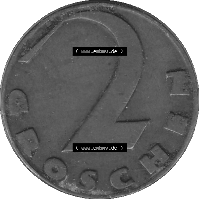 2 / Zwei Groschen Österreich in s/w Schwarzweiß bzw. Graustufen Farbgebung von Scanner transparenten PNG 1925-1938, 2 Zwei Groschen,... Sammlung
