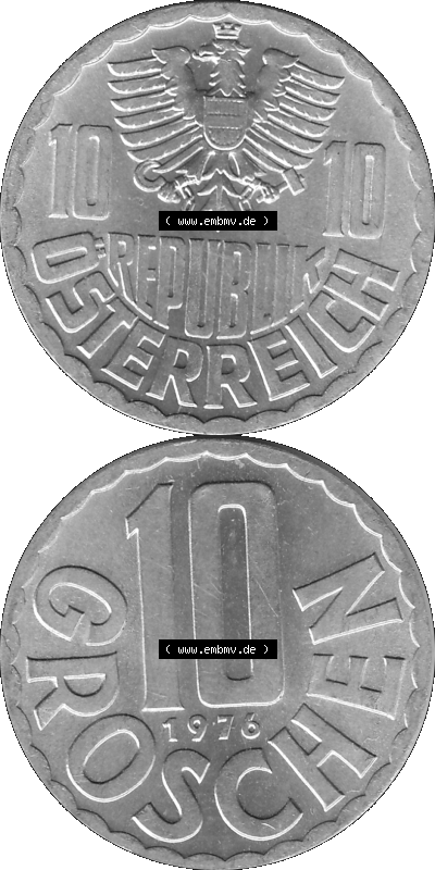 10 / Zehn Groschen Österreich in s/w Schwarzweiß bzw. Graustufen Farbgebung von Scanner transparenten PNG 1951-2001, 10 Groschen... Sammlung