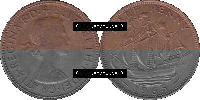 Großbritannien Umlaufmünze Half Penny, 1/2 Pence 1954-1970, Half Penny, Halber Pence 1965 (Stück 1), Elisabeth II. - Schriftzug... Sammlung
