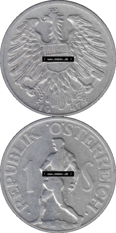 Österreich 1 / Ein Schilling 1946-1957, 1 Schilling 1947 (Stück 2) Sammlung