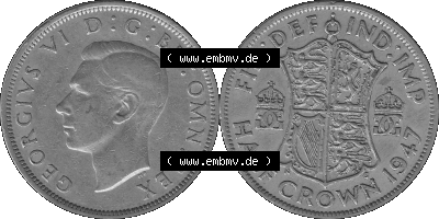 Alte Münze Großbritannien, Bild in s/w bzw. Graustufen PNG-Grafik 1947-1948, Halbe - 1/2 Krone, Half Crown 1947 (Stück 1),... Sammlung