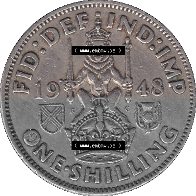 Alte Münze Großbritannien, Bild in Farbe bzw. Color PNG-Grafik 1947-1948, 1 One Schilling - One Shilling, 1948 (Stück 2) Sitzender... Sammlung
