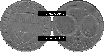 50 / Fünfzig Groschen Österreich in s/w Schwarzweiß bzw. Graustufen Farbgebung von Scanner transparenten PNG 1959-2001, 50... Sammlung