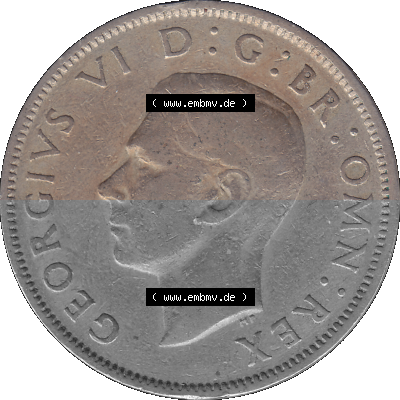 Alte Münze Großbritannien, Bild in Farbe bzw. Color PNG-Grafik, Umlaufmünze aus dem Zeitraum 1947-1948, 2 Schilling-Florin,... Sammlung