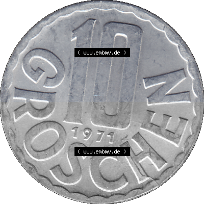 10 / Zehn Groschen Österreich in original Farbgebung von Scanner transparenten PNG 1951-2001, 10 Groschen 1971 (Stück 1) Sammlung
