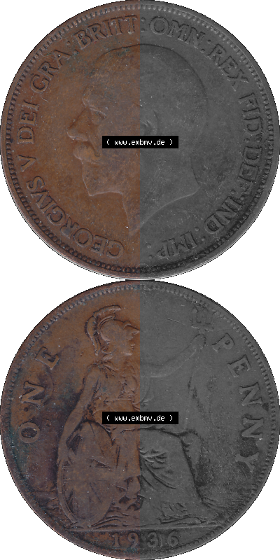 Großbritannien Umlaufmünze One Penny, 1 Pence 1928-1936, 1 One Penny, 1936 (Stück 2) , George V. BM GEORGIVS V DEI GRABRITTOMNREX... Sammlung