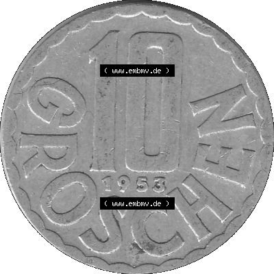 10 / Zehn Groschen Österreich in s/w Schwarzweiß bzw. Graustufen Farbgebung von Scanner transparenten PNG 1951-2001, 10 Groschen... Sammlung