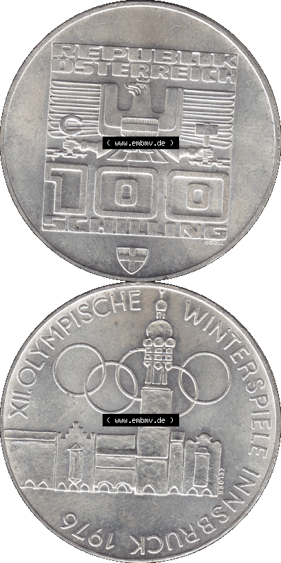 100 / Einhundert Schilling Österreich auf original farbigen transparenten PNG-Bild 1976-1976, 100 Hundert Schilling, Altes Rathaus... Sammlung