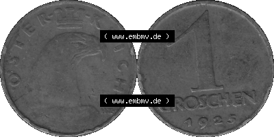 1 / Ein Groschen Österreich in s/w Schwarzweiß bzw. Graustufen Farbgebung von Scanner transparenten PNG 1925-1938, 1-Ein Groschen,... Sammlung