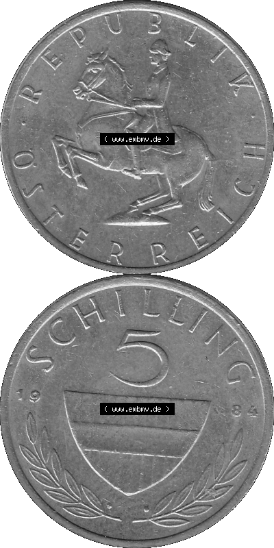 5 / Fünf Schilling Österreich in s/w Schwarzweiß bzw. Graustufen Farbgebung von Scanner transparenten PNG 1968-2001, 5 Schilling... Sammlung