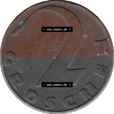 2 / Zwei Groschen Österreich in original Farbgebung von Scanner transparenten PNG 1925-1938, 2 Zwei Groschen, Krückenkreuz 1925... Sammlung