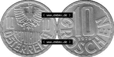 10 / Zehn Groschen Österreich in s/w Schwarzweiß bzw. Graustufen Farbgebung von Scanner transparenten PNG 1951-2001, 10 Groschen... Sammlung