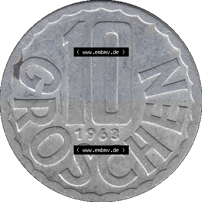 10 / Zehn Groschen Österreich in original Farbgebung von Scanner transparenten PNG 1951-2001, 10 Groschen 1963 (Stück 1) Sammlung