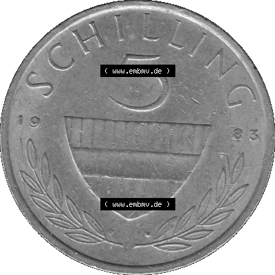5 / Fünf Schilling Österreich in s/w Schwarzweiß bzw. Graustufen Farbgebung von Scanner transparenten PNG 1968-2001, 5 Schilling... Sammlung