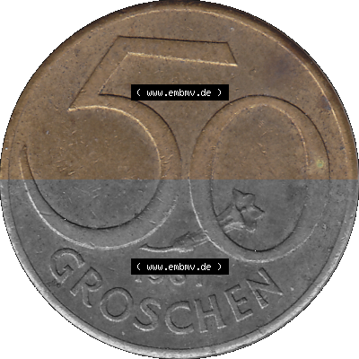 50 / Fünfzig Groschen Österreich in original Farbgebung von Scanner transparenten PNG 1959-2001, 50 Groschen 1961 (Stück 1),... Sammlung