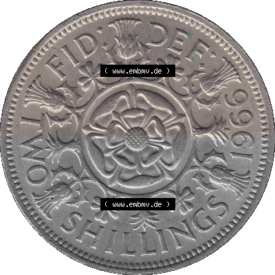 Alte Münze Großbritannien, Bild in Farbe bzw. Color PNG-Grafik, Umlaufmünze aus dem Zeitraum 1954-1970, 2 Schilling-Florin,... Sammlung
