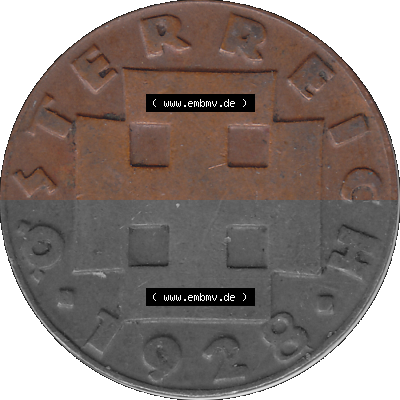 2 / Zwei Groschen Österreich in original Farbgebung von Scanner transparenten PNG 1925-1938, 2 Zwei Groschen, Krückenkreuz 1928... Sammlung