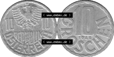 10 / Zehn Groschen Österreich in s/w Schwarzweiß bzw. Graustufen Farbgebung von Scanner transparenten PNG 1951-2001, 10 Groschen... Sammlung
