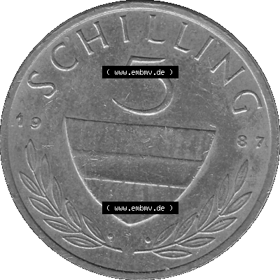 5 / Fünf Schilling Österreich in s/w Schwarzweiß bzw. Graustufen Farbgebung von Scanner transparenten PNG 1968-2001, 5 Schilling... Sammlung