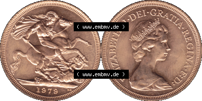 Alte Goldmünze Großbritannien 1974-1984, 1 Sovereign 1979 (Stück 1) Sammlung