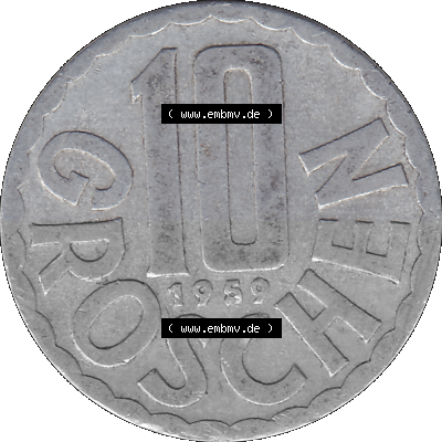 10 / Zehn Groschen Österreich in original Farbgebung von Scanner transparenten PNG 1951-2001, 10 Groschen 1959 (Stück 2) Sammlung