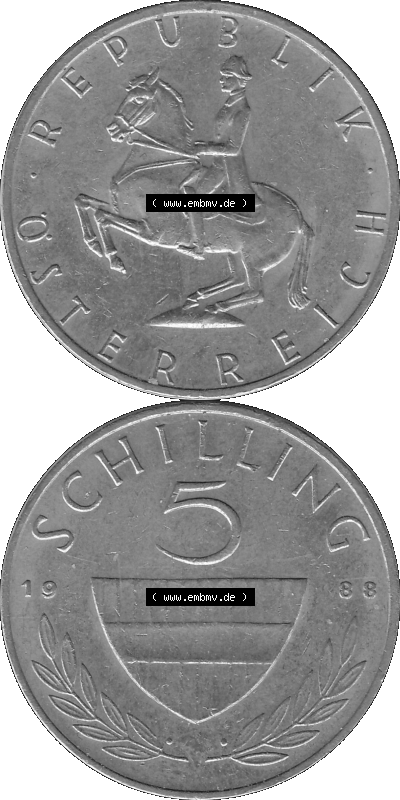 5 / Fünf Schilling Österreich in s/w Schwarzweiß bzw. Graustufen Farbgebung von Scanner transparenten PNG 1968-2001, 5 Schilling... Sammlung