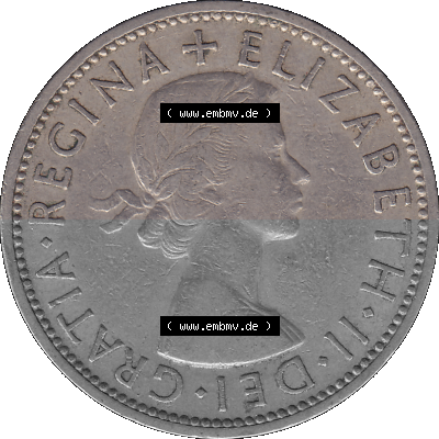 Alte Münze Großbritannien, Bild in Farbe bzw. Color PNG-Grafik, Umlaufmünze aus dem Zeitraum 1954-1970, 2 Schilling-Florin,... Sammlung