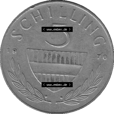 5 / Fünf Schilling Österreich in s/w Schwarzweiß bzw. Graustufen Farbgebung von Scanner transparenten PNG 1968-2001, 5 Schilling... Sammlung