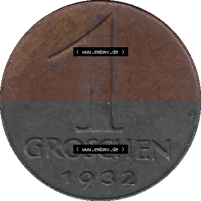 1 / Ein Groschen Österreich in original Farbgebung von Scanner transparenten PNG 1925-1938, 1-Ein Groschen, Adlerkopf mit Mauerkrone... Sammlung