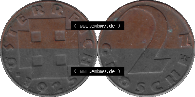 2 / Zwei Groschen Österreich in original Farbgebung von Scanner transparenten PNG 1925-1938, 2 Zwei Groschen, Krückenkreuz 1925... Sammlung